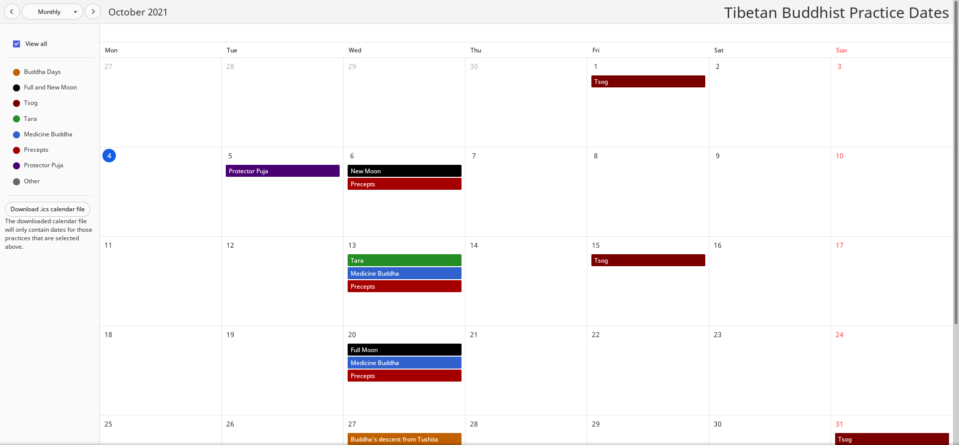 Tibetan Buddhist Practice Dates – Christian's Website